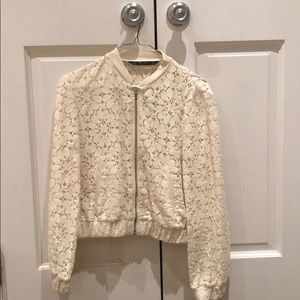 Zara size medium ivory lace bomber jacket.